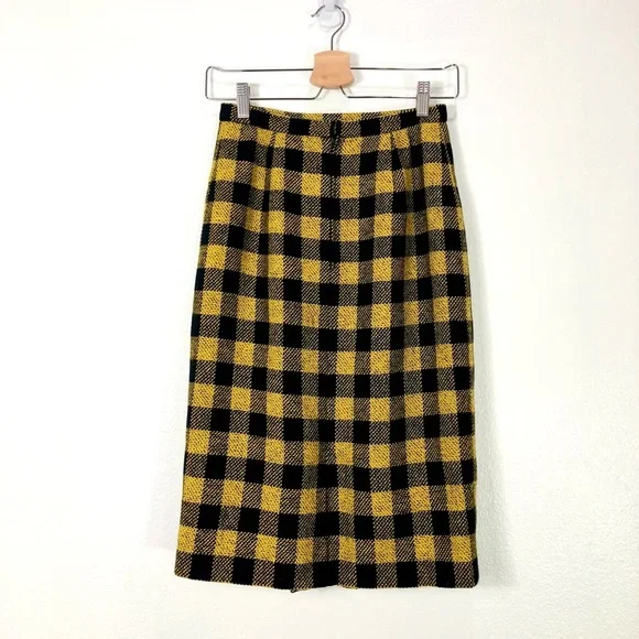 Valentino Boutique VTG Academia 80s Yellow Black Check Print
